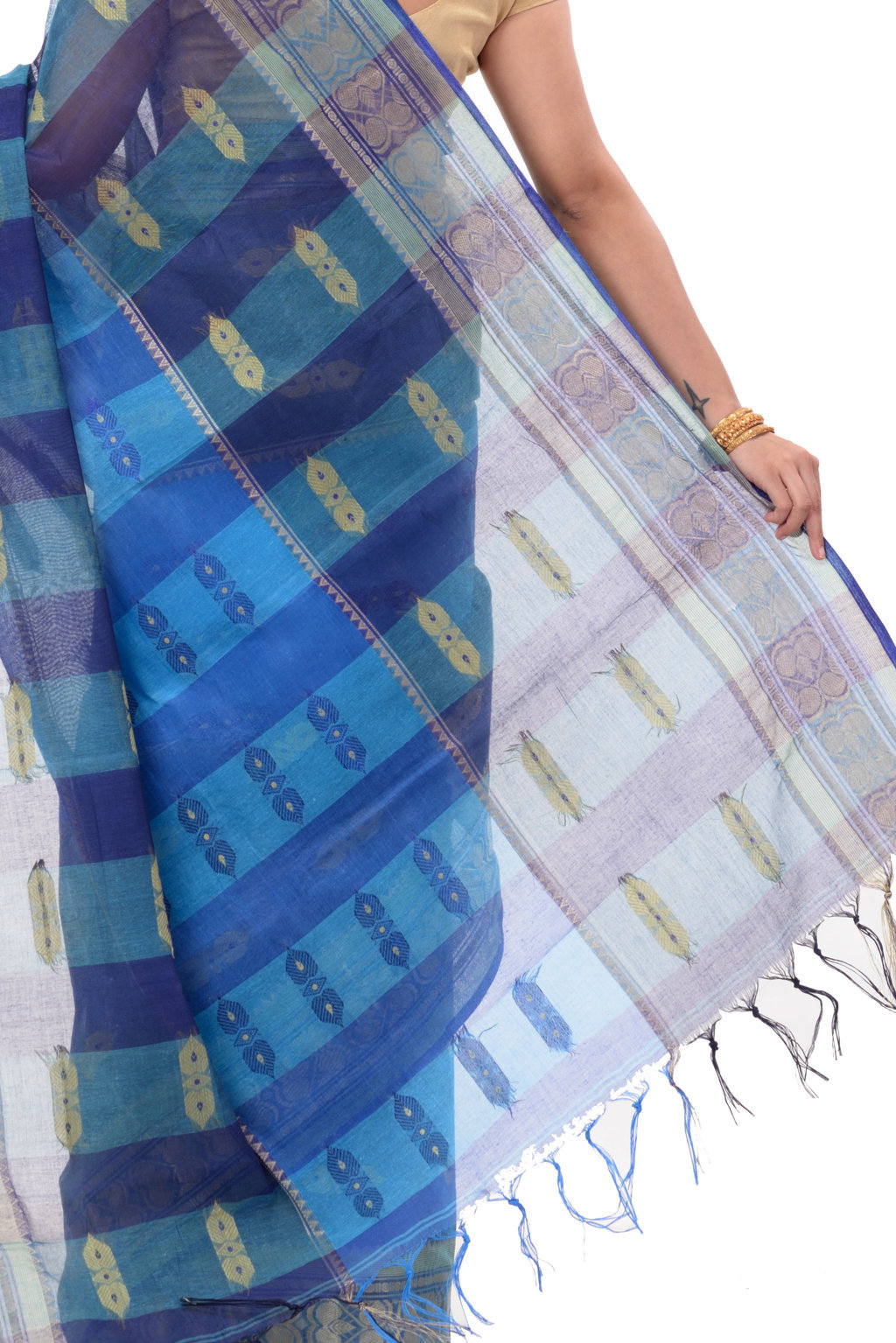 Blue Pure Cotton Raj Nandi Desigine Tant Saree (754)